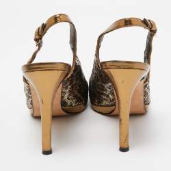Stuart Weitzman Metallic Animal Print Sequins Platform Slingback Sandals Size 39.5