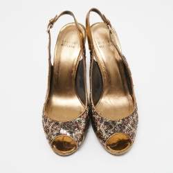 Stuart Weitzman Metallic Animal Print Sequins Platform Slingback Sandals Size 39.5