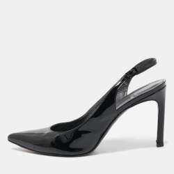 Pre Owned Stuart Weitzman Black Patent Leather Slingback Pumps Size 39.5 