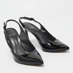 Pre Owned Stuart Weitzman Black Patent Leather Slingback Pumps Size 39.5 