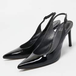 Pre Owned Stuart Weitzman Black Patent Leather Slingback Pumps Size 39.5 