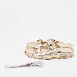Stuart Weitzman Gold Leather Embellished Slides Size 41
