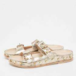 Stuart Weitzman Gold Leather Embellished Slides Size 41