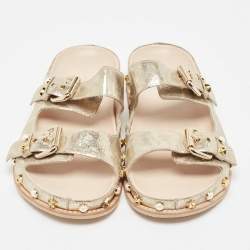 Stuart Weitzman Gold Leather Embellished Slides Size 41