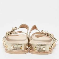 Stuart Weitzman Gold Leather Embellished Slides Size 41