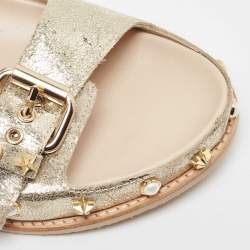 Stuart Weitzman Gold Leather Embellished Slides Size 41