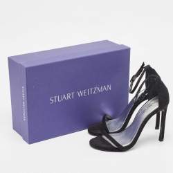 Stuart Weitzman Black Textured Suede Open Toe Ankle Strap Sandals Size 35.5