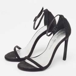 Stuart Weitzman Black Textured Suede Open Toe Ankle Strap Sandals Size 35.5