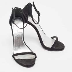Stuart Weitzman Black Textured Suede Open Toe Ankle Strap Sandals Size 35.5