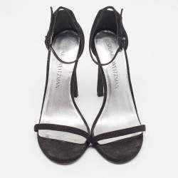 Stuart Weitzman Black Textured Suede Open Toe Ankle Strap Sandals Size 35.5