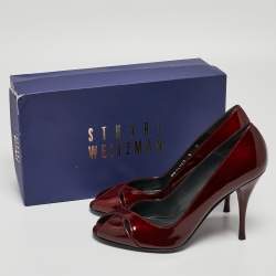 Pre Owned Stuart Weitzman Burgundy Patent Leather Peep Toe Pumps Size 38.5