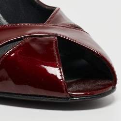 Pre Owned Stuart Weitzman Burgundy Patent Leather Peep Toe Pumps Size 38.5