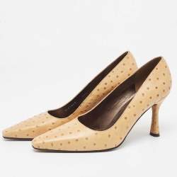 Stuart Weitzman Beige  Ostrich Leather Pointed Toe Pumps Size 40.5