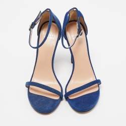 Stuart Weitzman Blue Suede Ankle Strap Sandals Size 37.5