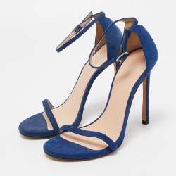 Stuart Weitzman Blue Suede Ankle Strap Sandals Size 37.5