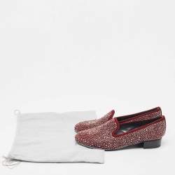 Stuart Weitzman Burgundy Suede Crystal Embellished Studded Smoking Slippers Size 37.5