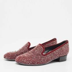 Stuart Weitzman Burgundy Suede Crystal Embellished Studded Smoking Slippers Size 37.5