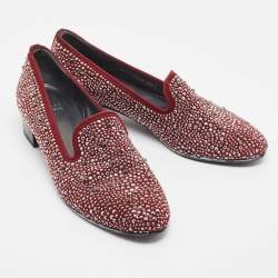 Stuart Weitzman Burgundy Suede Crystal Embellished Studded Smoking Slippers Size 37.5