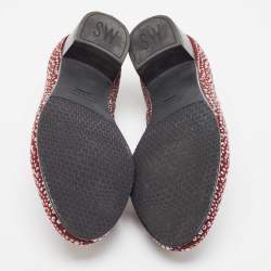 Stuart Weitzman Burgundy Suede Crystal Embellished Studded Smoking Slippers Size 37.5