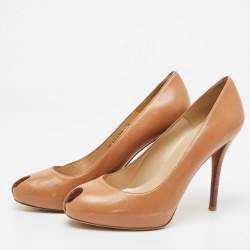 Stuart Weitzman Brown Leather Peep Toe Pumps Size 38.5