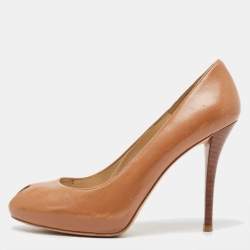 Stuart Weitzman Brown Leather Peep Toe Pumps Size 38.5