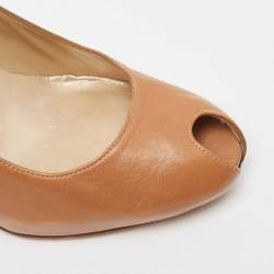 Stuart Weitzman Brown Leather Peep Toe Pumps Size 38.5