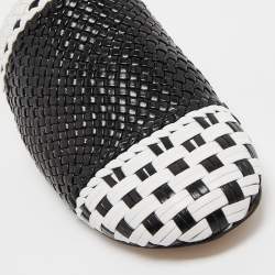 Stuart Weitzman Black/White Woven Leather Indiana Flat Mules Size 35