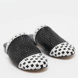 Stuart Weitzman Black/White Woven Leather Indiana Flat Mules Size 35