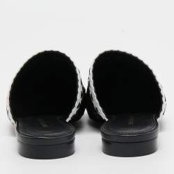 Stuart Weitzman Black/White Woven Leather Indiana Flat Mules Size 35