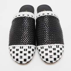 Stuart Weitzman Black/White Woven Leather Indiana Flat Mules Size 35