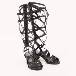 Stuart Weitzman Black Leather Grecian Gladiator Sandals Size 40