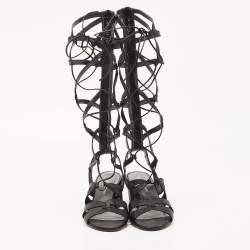 Stuart Weitzman Black Leather Grecian Gladiator Sandals Size 40