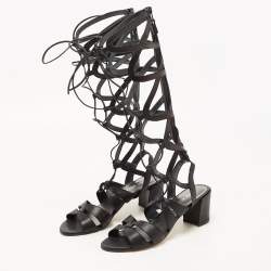 Stuart Weitzman Black Leather Grecian Gladiator Sandals Size 40