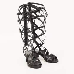 Stuart Weitzman Black Leather Grecian Gladiator Sandals Size 36