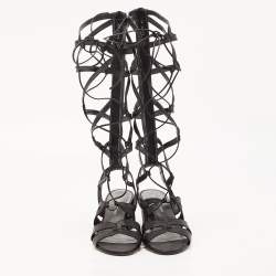 Stuart Weitzman Black Leather Grecian Gladiator Sandals Size 36