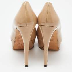Stuart Weitzman Beige Patent Leather Peep Toe Platform Pumps Size 39.5
