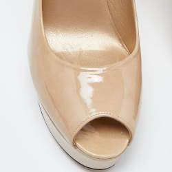 Stuart Weitzman Beige Patent Leather Peep Toe Platform Pumps Size 39.5