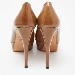 Stuart Weitzman Brown Patent Leather Peep Toe Platform Pumps Size 39.5