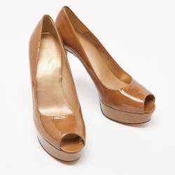 Stuart Weitzman Brown Patent Leather Peep Toe Platform Pumps Size 39.5