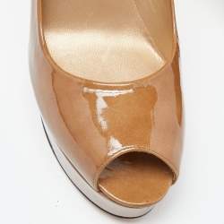 Stuart Weitzman Brown Patent Leather Peep Toe Platform Pumps Size 39.5