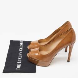 Stuart Weitzman Brown Patent Leather Peep Toe Platform Pumps Size 39.5