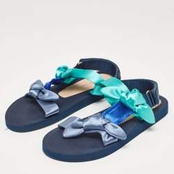 Stuart Weitzman Multicolor Satin Knot Slingback Slide Sandals Size 38.5