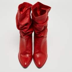 Stuart Weitzman Red Leather Slouch Block Heel Ankle Length Boots Size 36.5