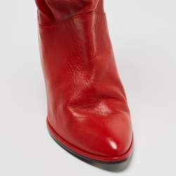 Stuart Weitzman Red Leather Slouch Block Heel Ankle Length Boots Size 36.5