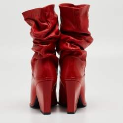 Stuart Weitzman Red Leather Slouch Block Heel Ankle Length Boots Size 36.5