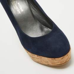 Stuart Weitzman x Russell Bromley Navy Blue Suede Corkswoon Wedge Pumps Size 35.5
