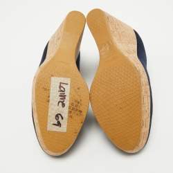Stuart Weitzman x Russell Bromley Navy Blue Suede Corkswoon Wedge Pumps Size 35.5