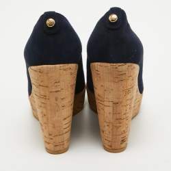 Stuart Weitzman x Russell Bromley Navy Blue Suede Corkswoon Wedge Pumps Size 35.5
