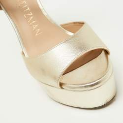 Pre Owned Stuart Weitzman Gold Leather Ankle Strap Platform Sandals Size 36.5