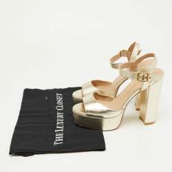 Pre Owned Stuart Weitzman Gold Leather Ankle Strap Platform Sandals Size 36.5